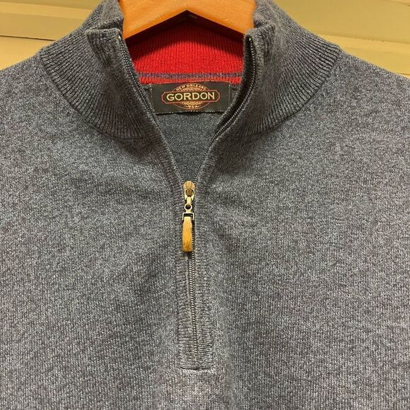 Gordon Blue Cotton Cashmere Quarter Zip Sweater sz S EUC - Picture 3 of 6